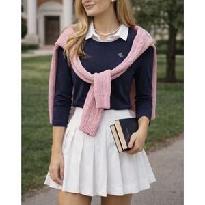 Lauren Ralph Lauren Navy Blue Knit Long Sleeve Top Embroidered PM Petites